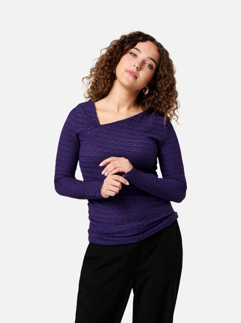 MS MODE Top Haut avec encolure asymétrique Violet - Kiabi