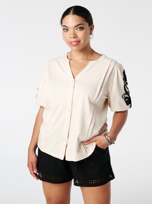 MS MODE Top Haut avec manches brodées - Kiabi