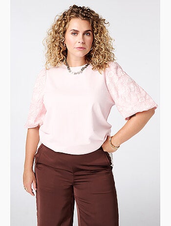 Ms Mode Top haut avec manches en jacquard