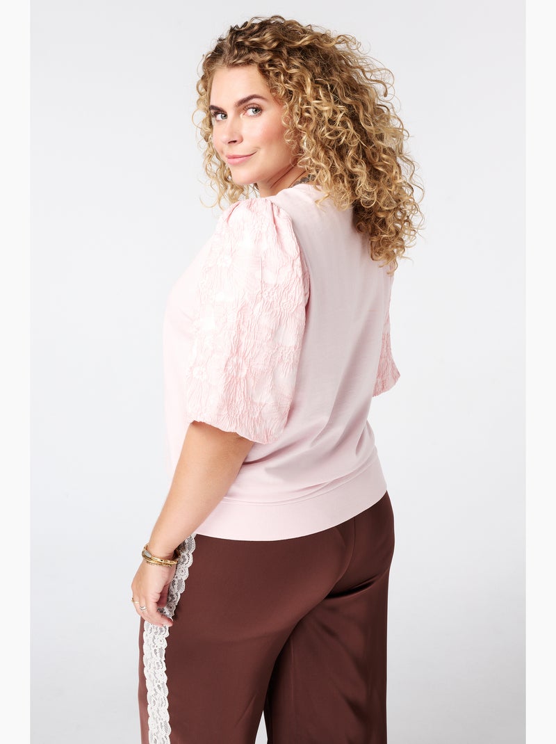 Ms Mode Top haut avec manches en jacquard Rose clair - Kiabi