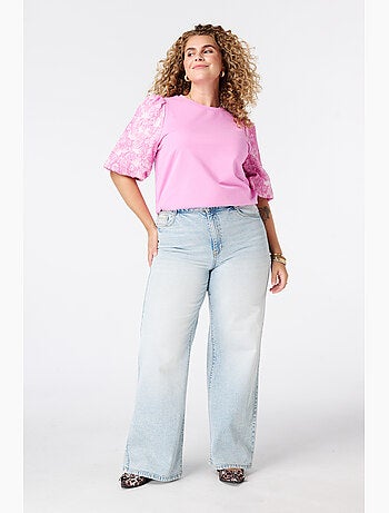 Ms Mode Top haut avec manches en jacquard