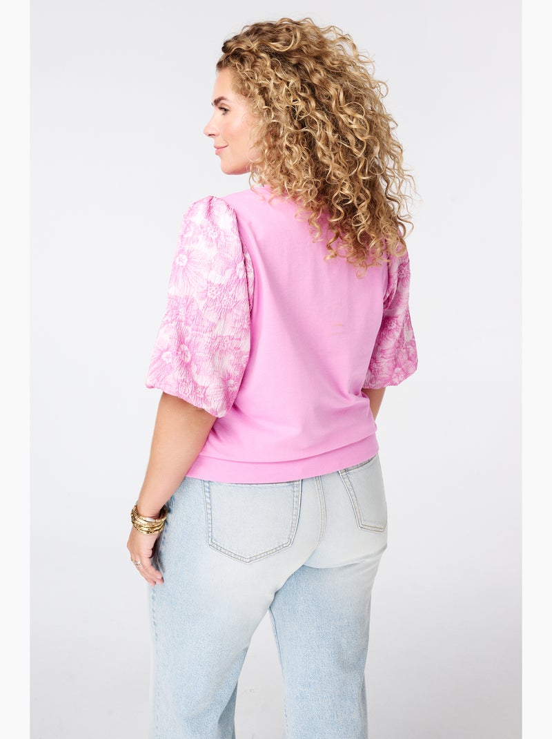 Ms Mode Top haut avec manches en jacquard Rose fluo - Kiabi
