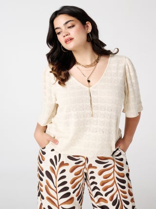 MS MODE Top Haut avec motif ajouré
