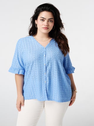 MS MODE Top Haut brodé avec fermeture boutonnée