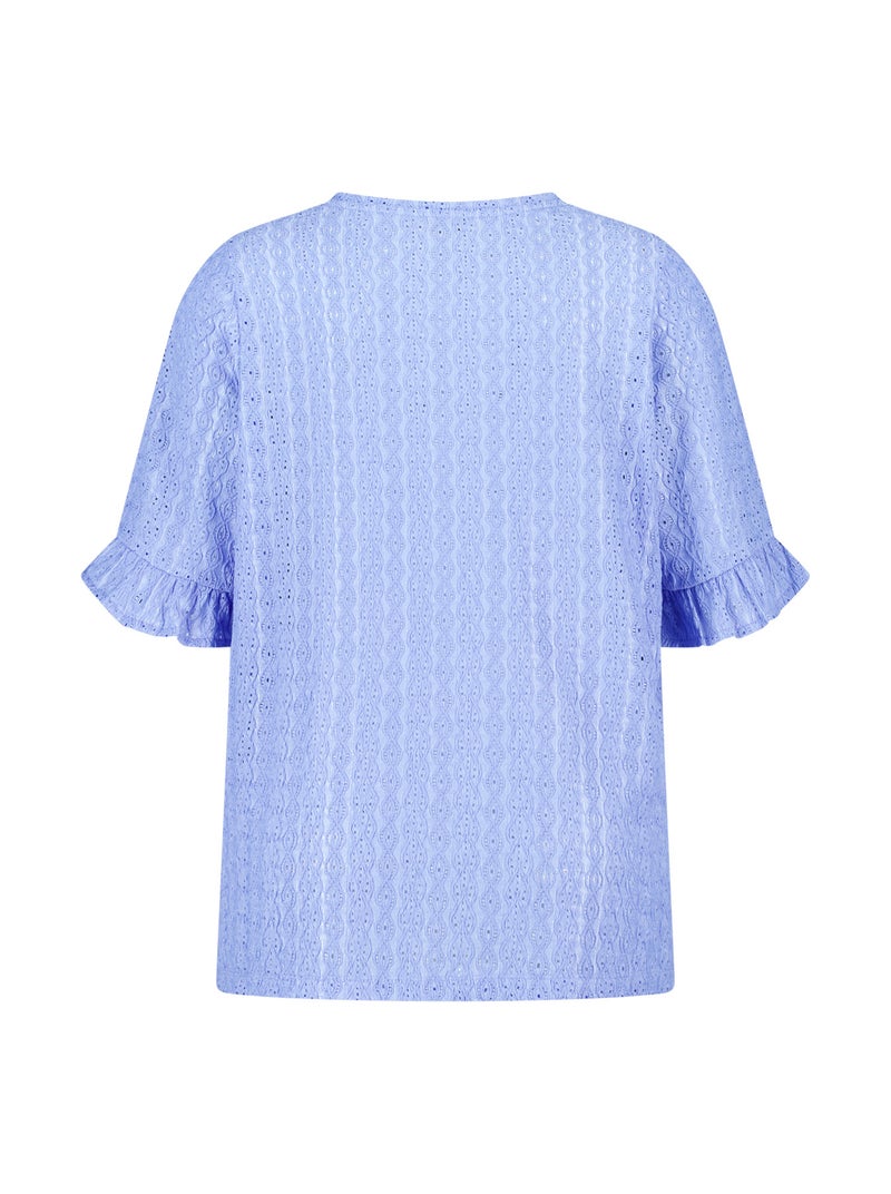 MS MODE Top Haut brodé avec fermeture boutonnée Bleu impérial - Kiabi