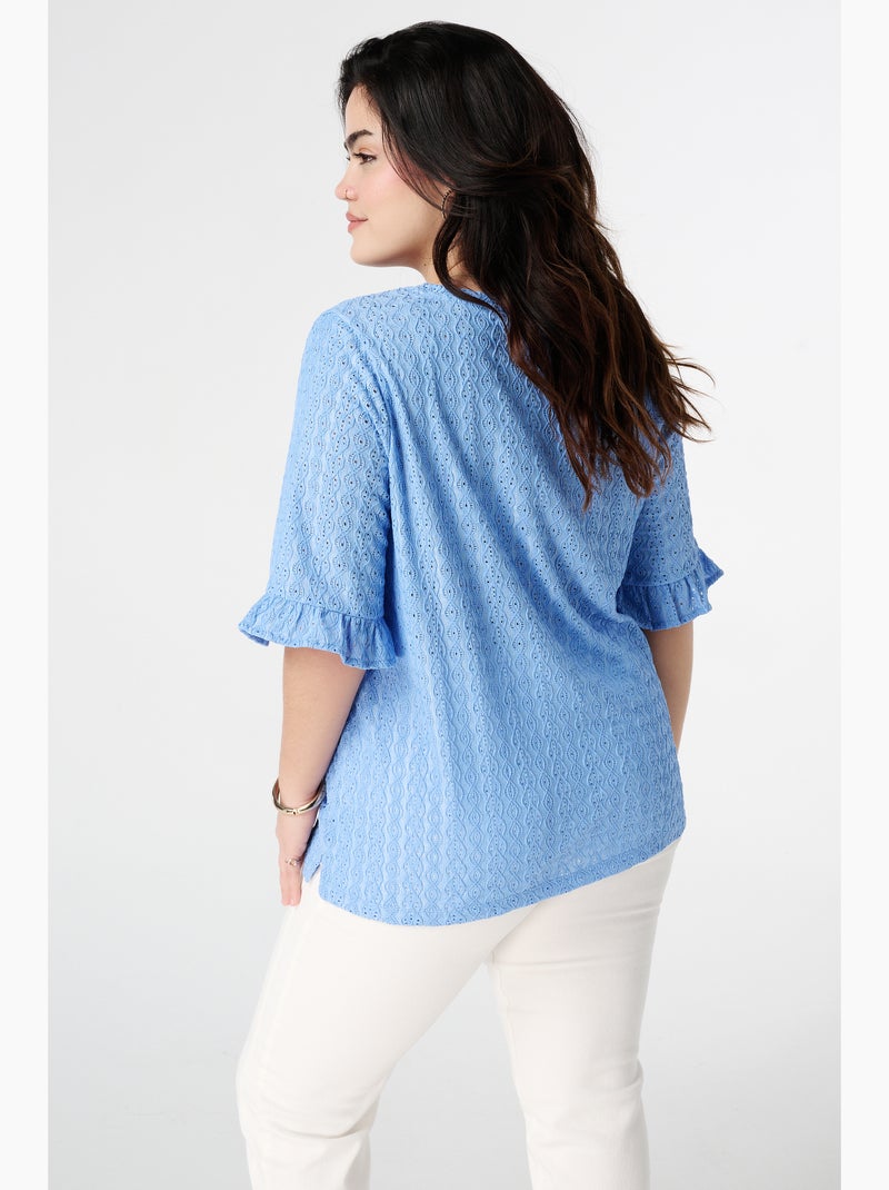 MS MODE Top Haut brodé avec fermeture boutonnée Bleu impérial - Kiabi