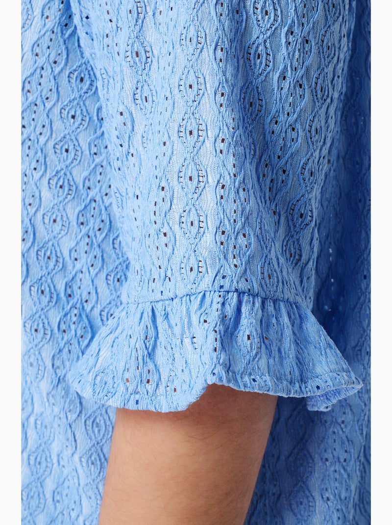 MS MODE Top Haut brodé avec fermeture boutonnée Bleu impérial - Kiabi