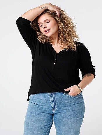 MS MODE Top Haut col en V avec boutons