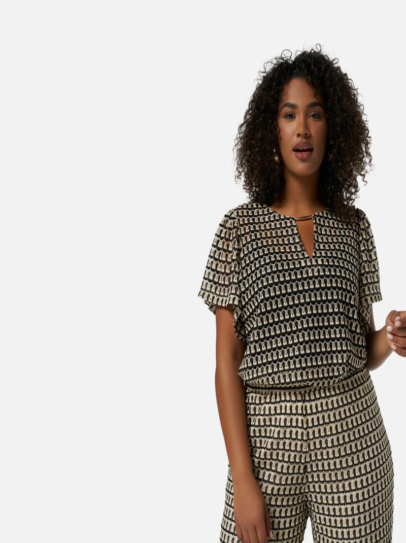 MS MODE Top Haut en crochet Noir Blanc - Kiabi