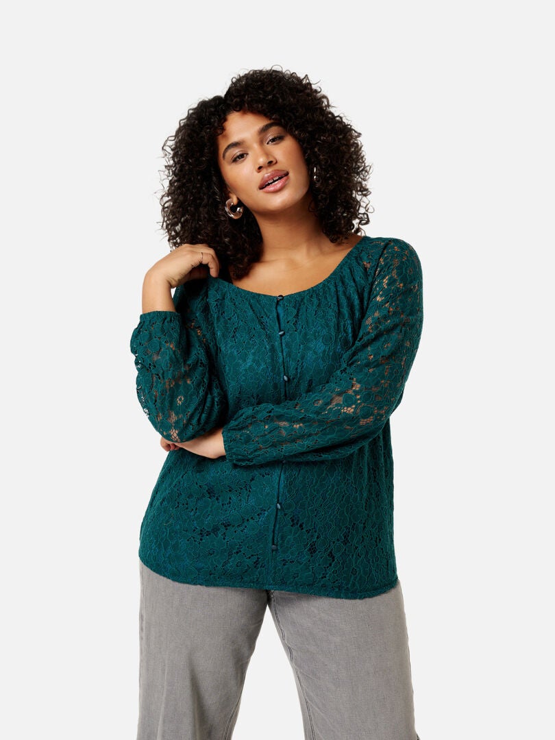 Mode Top MS MODE Top Haut en dentelle avec boutons - Vert - Kiabi - 37.99€