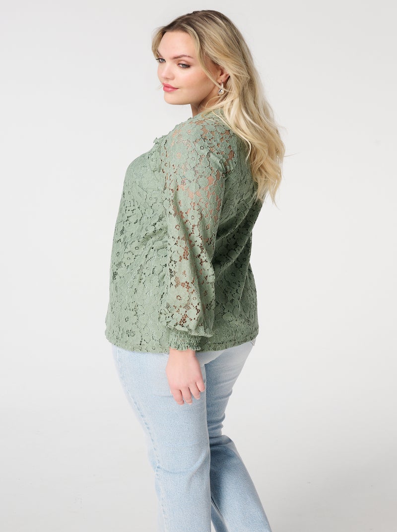 MS MODE Top Haut en dentelle avec manches longues Vert - Kiabi