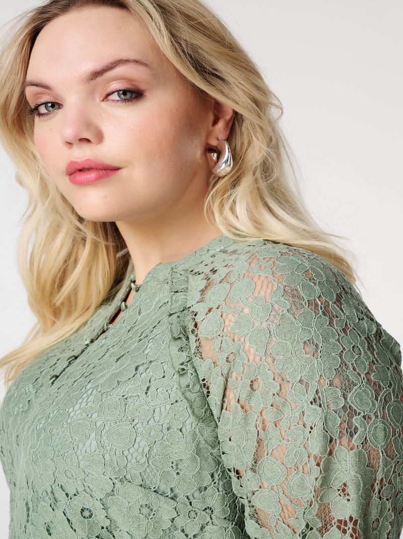 MS MODE Top Haut en dentelle avec manches longues Vert - Kiabi