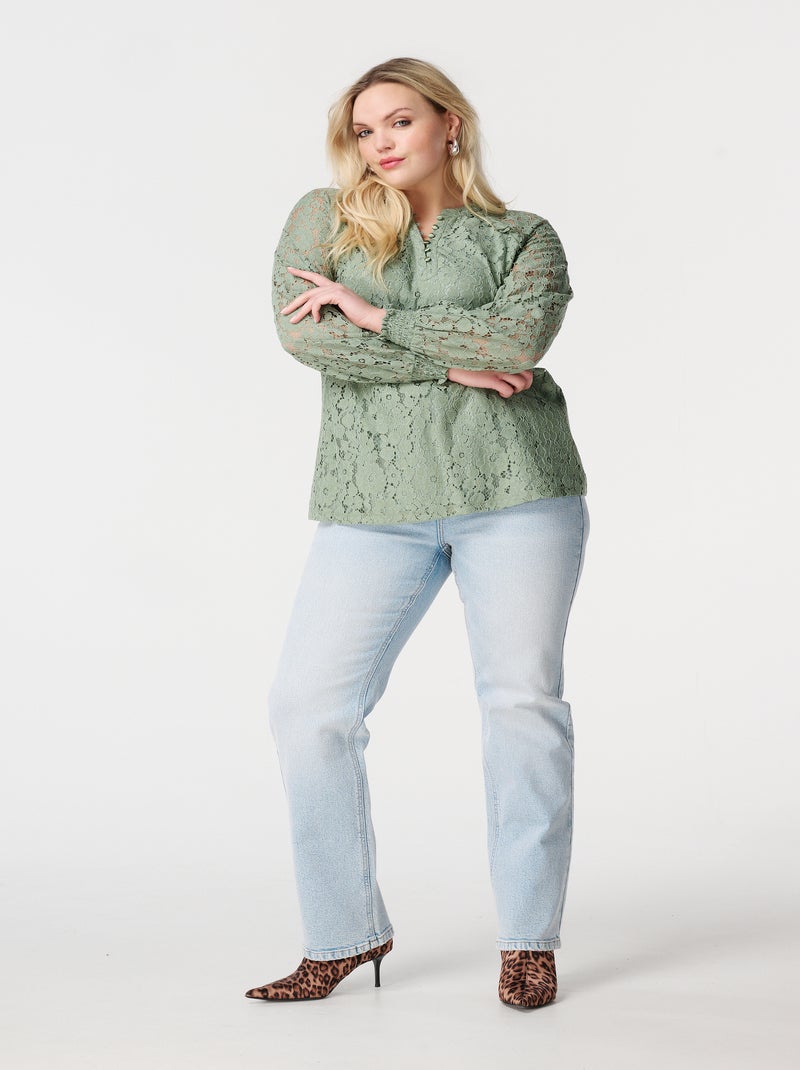 MS MODE Top Haut en dentelle avec manches longues Vert - Kiabi