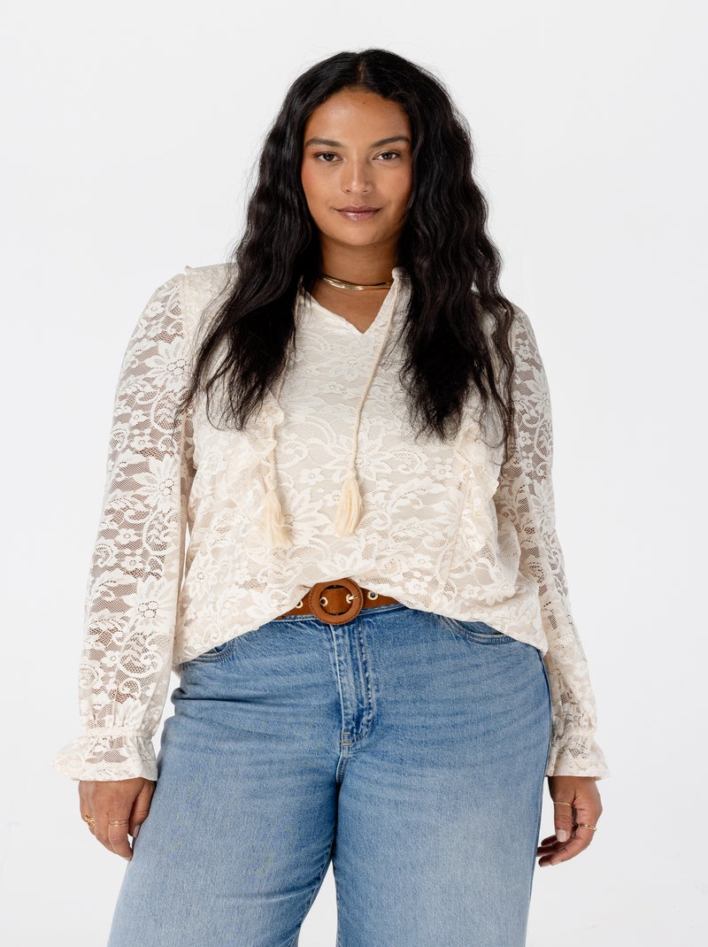 MS MODE Top Haut en dentelle Blanc cassé - Kiabi
