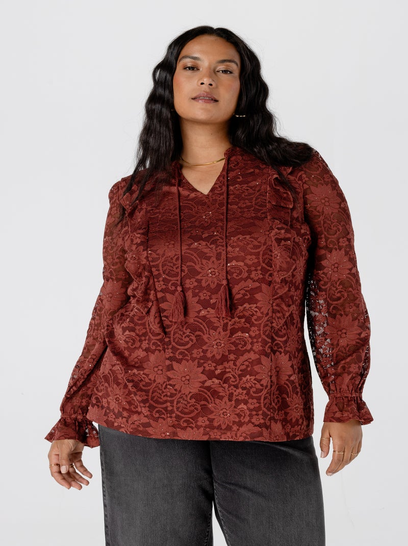 MS MODE Top Haut en dentelle Gris Argenté Gris - Kiabi