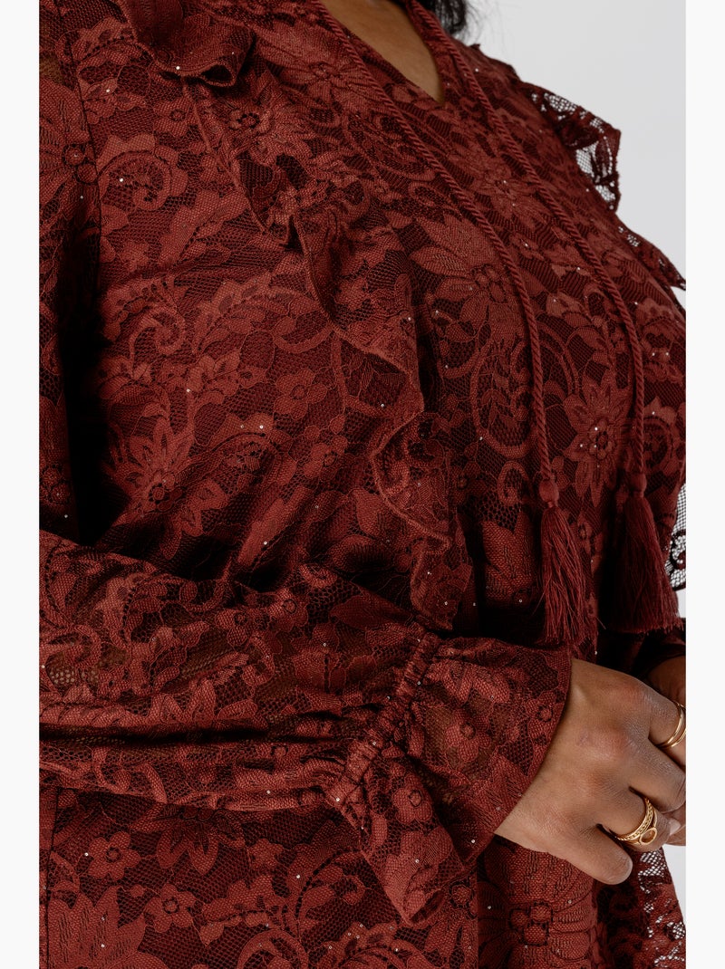 MS MODE Top Haut en dentelle Rouge brique - Kiabi