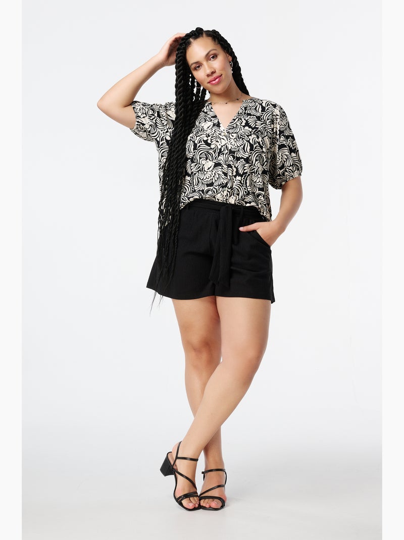MS MODE Top Haut léger à imprimé Noir Blanc - Kiabi