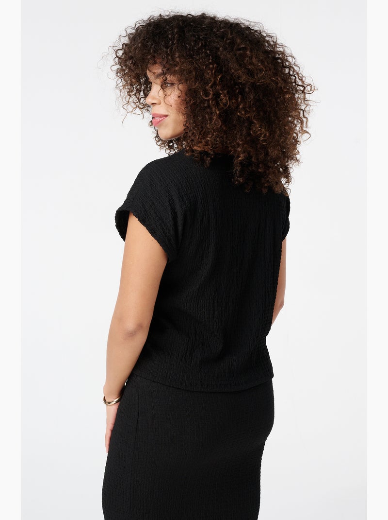 MS MODE Top Haut texturé et mancherons Noir - Kiabi