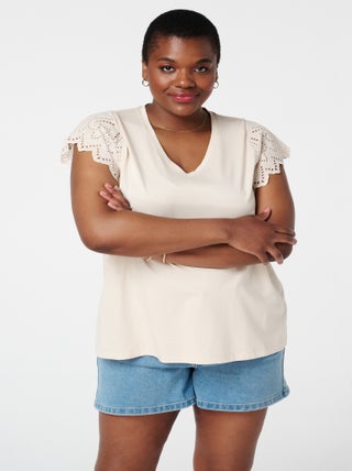 MS MODE Top T-shirt avec détails sur les manches