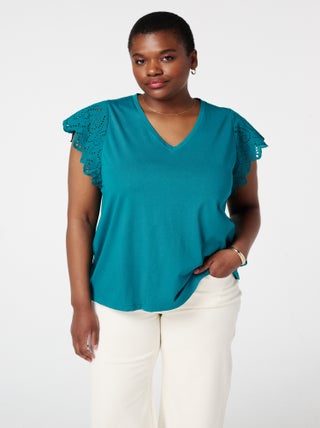 MS MODE Top T-shirt avec détails sur les manches
