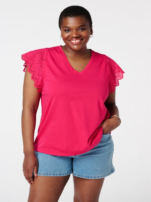 MS MODE Top T-shirt avec détails sur les manches - Kiabi
