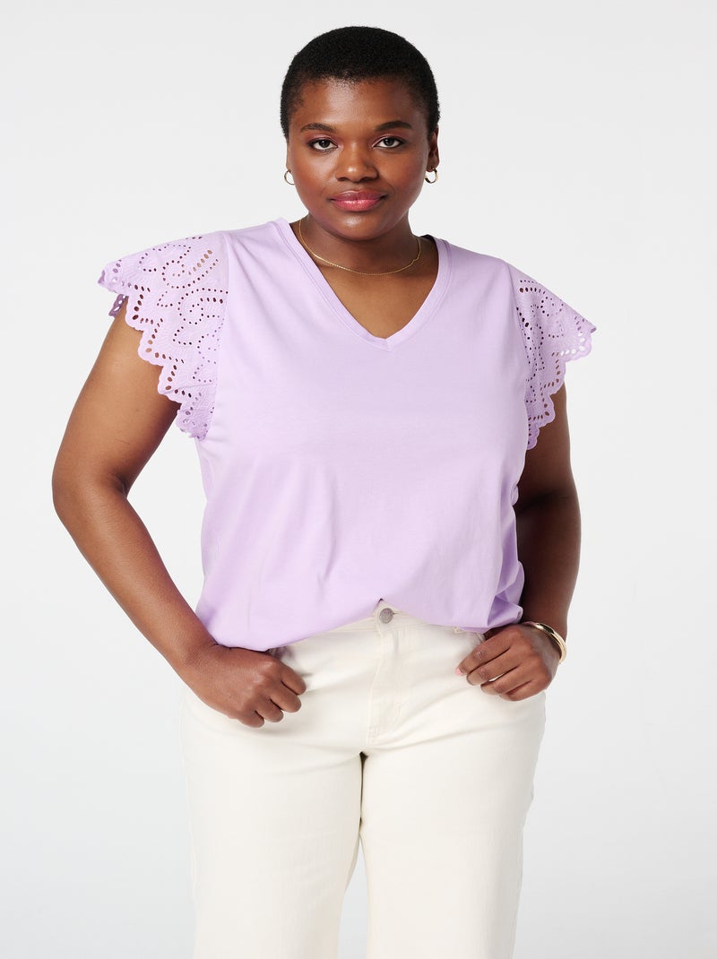 MS MODE Top T-shirt avec détails sur les manches Violet clair - Kiabi
