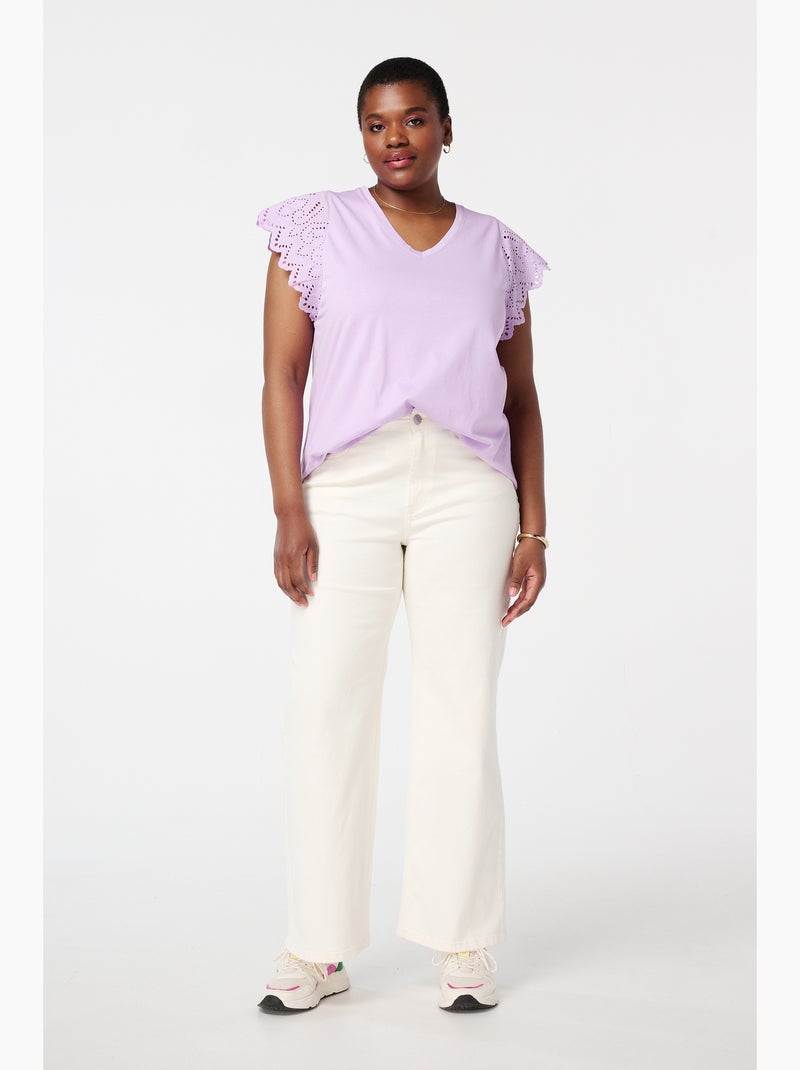MS MODE Top T-shirt avec détails sur les manches Violet clair - Kiabi