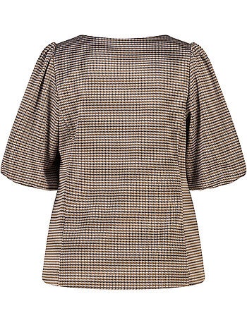 Ms Mode Top top à carreaux avec manches bouffantes