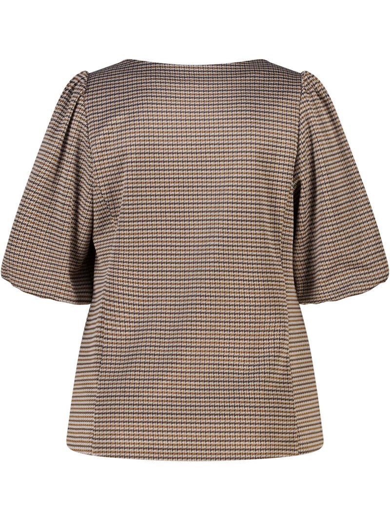 Ms Mode Top top à carreaux avec manches bouffantes Marron/Multicolore - Kiabi