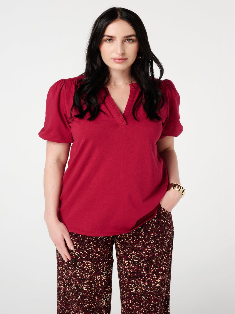 MS MODE Top Top à col en V et volants Rouge cerise - Kiabi