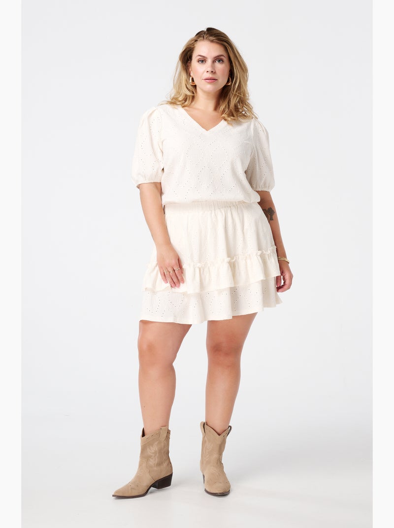 MS MODE Top Top à effet brodé Crème - Kiabi