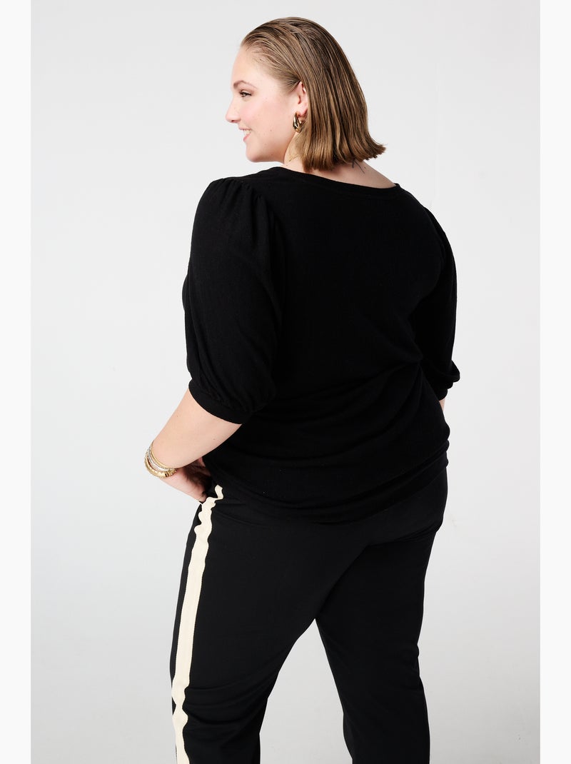 MS MODE Top Top à manches ballon court Noir - Kiabi