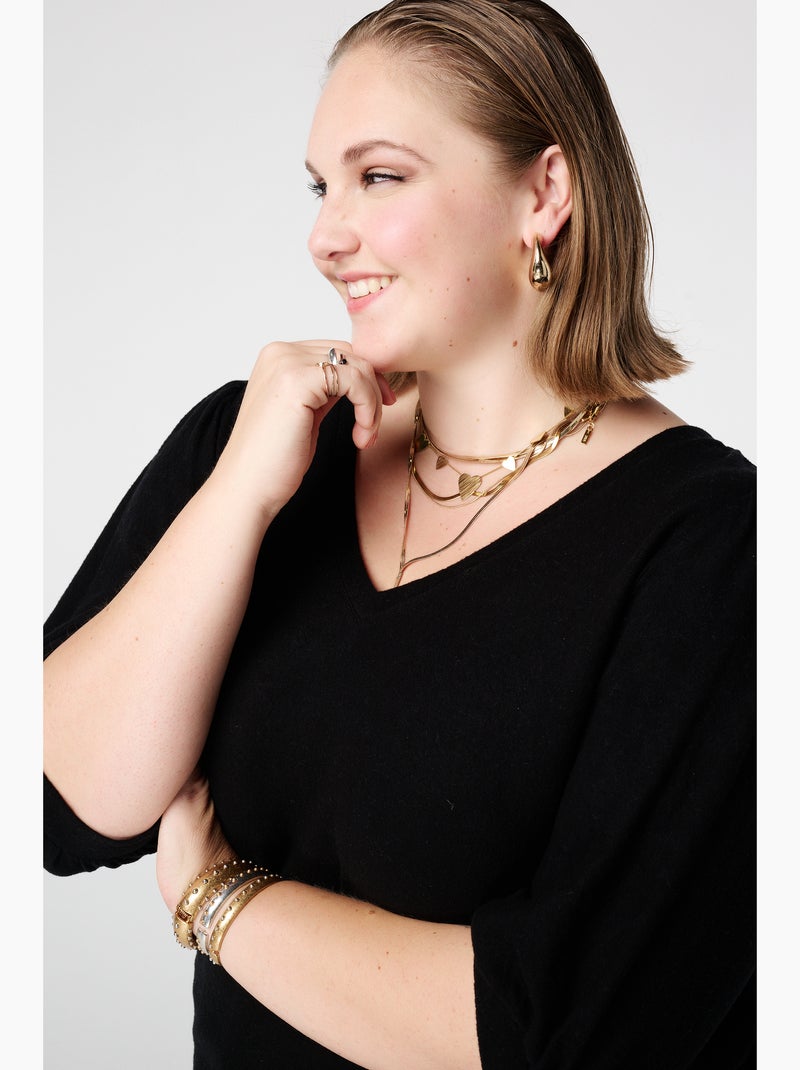 MS MODE Top Top à manches ballon court Noir - Kiabi