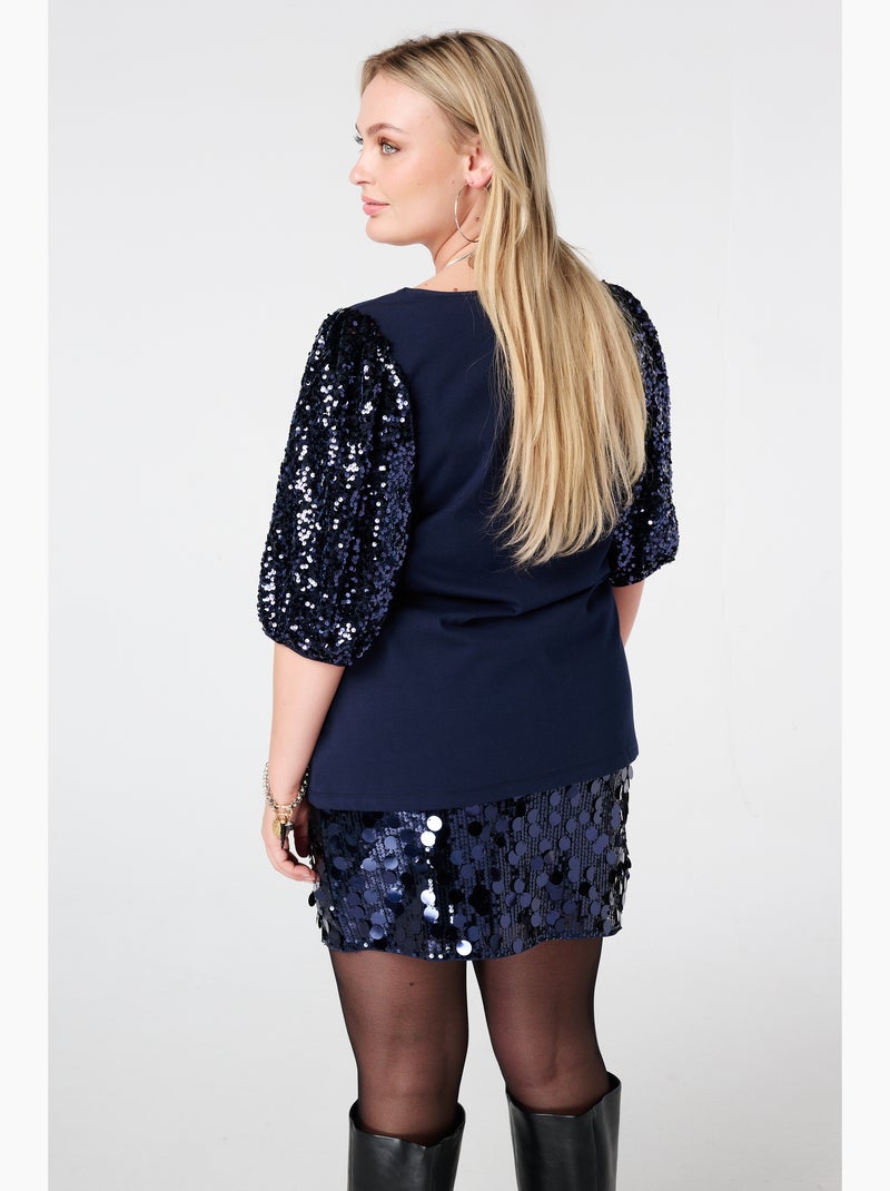 MS MODE Top Top à manches bouffantes pailletées Noir Bleu - Kiabi