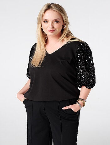 MS MODE Top Top à manches bouffantes pailletées