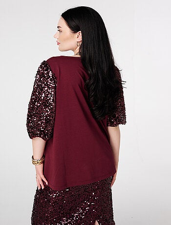 MS MODE Top Top à manches bouffantes pailletées