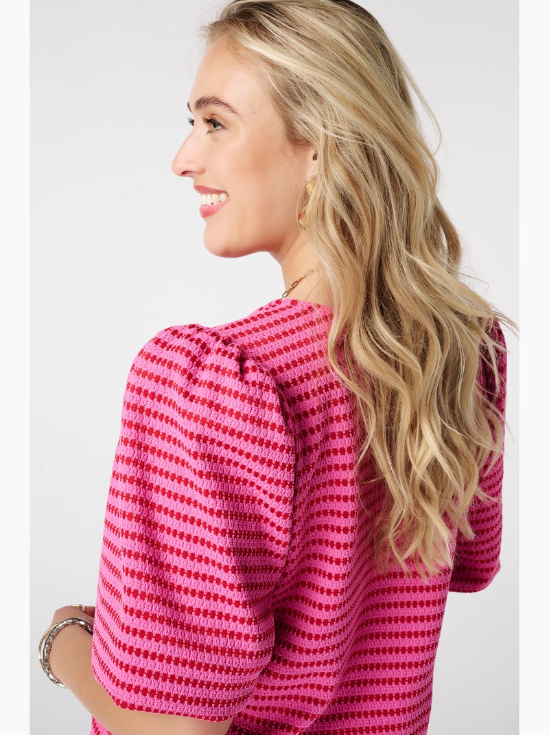 Ms Mode Top top à manches bouffantes Rose/Multicolore - Kiabi