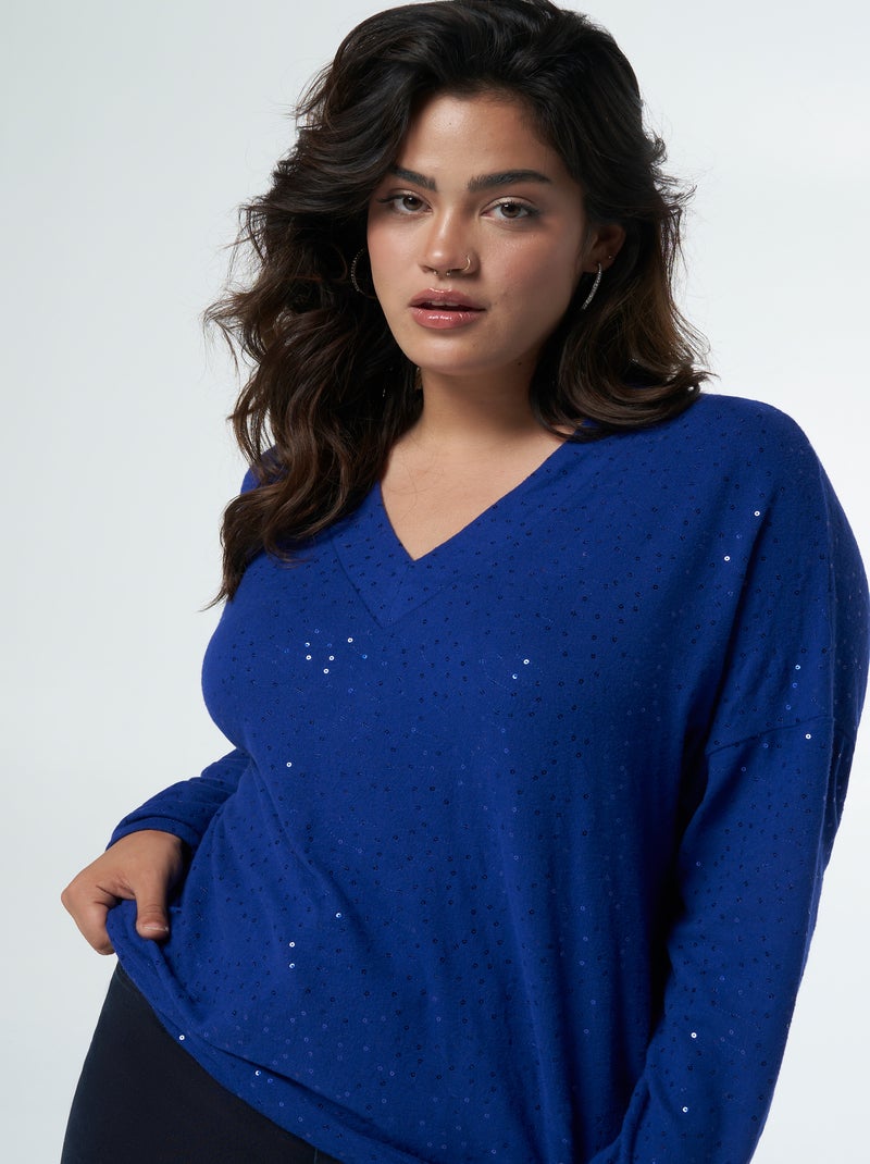 Haut Noir Tunique David Emanuel - Doublure Bleu Cobalt - Taille 22 - Neuf Avec étiquettes