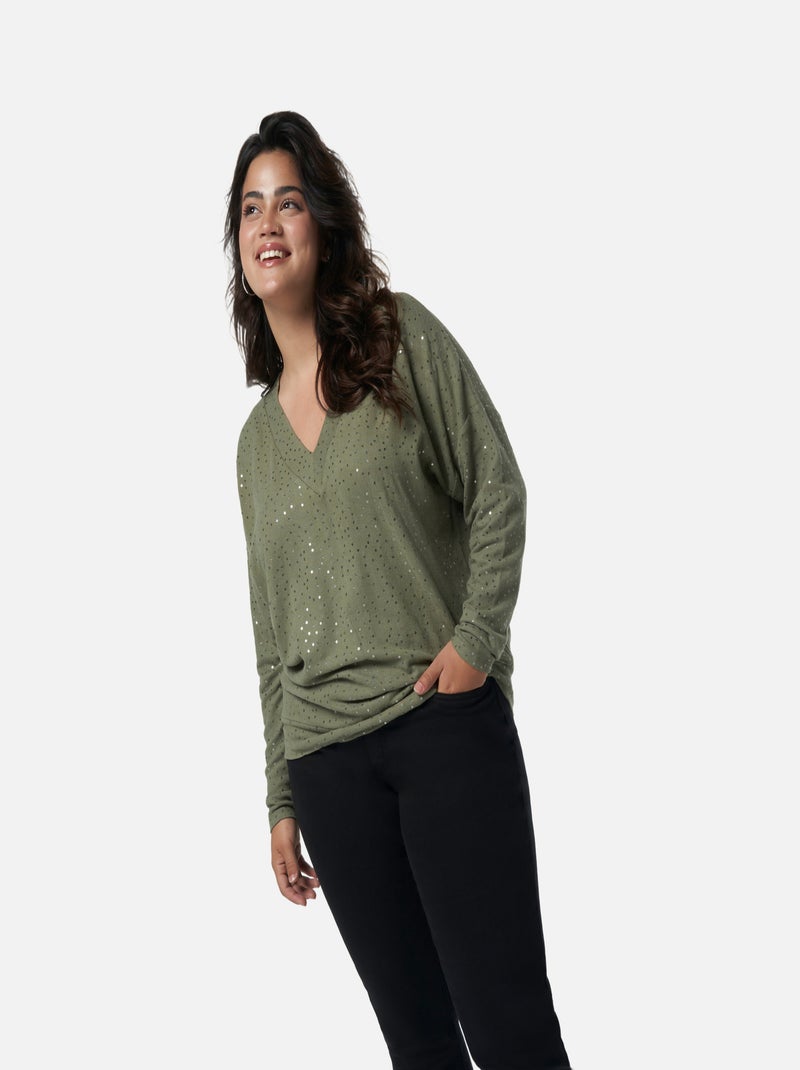 MS MODE Top Top ample avec paillettes Vert kaki clair - Kiabi