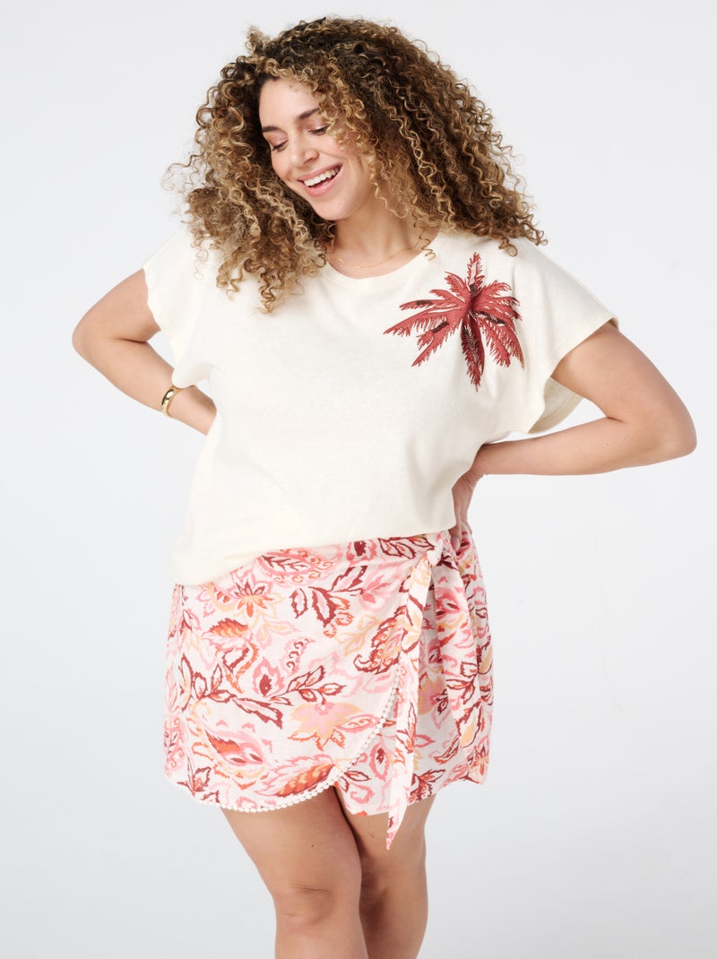 MS MODE Top Top avec broderie palmier Blanc cassé - Kiabi