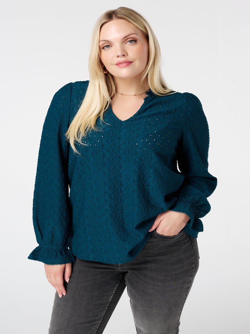 MS MODE Top Top avec détails de broderie Vert - Kiabi