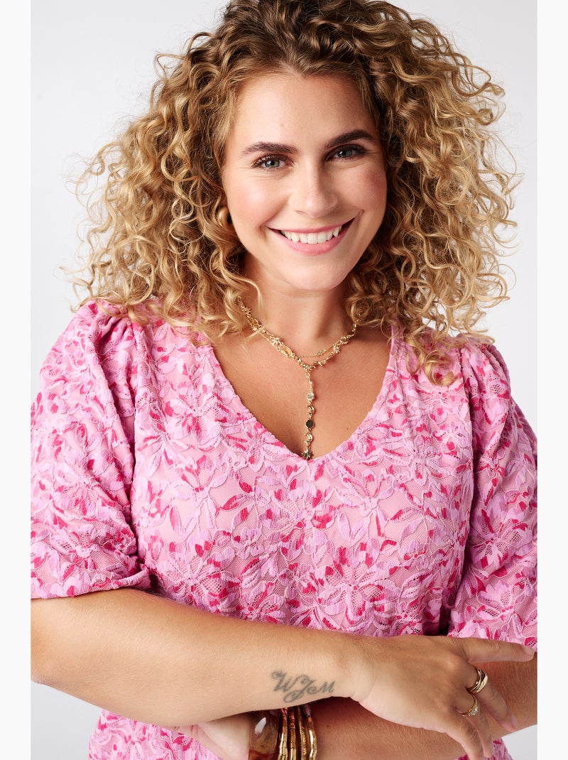 Ms Mode Top top avec détails en dentelle Rose/Multicolore - Kiabi