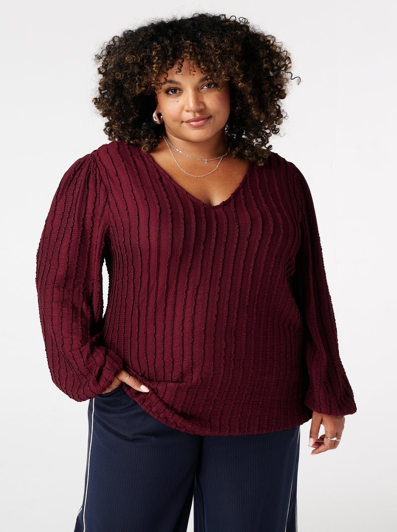 MS MODE Top Top avec détails plissés Bordeaux - Kiabi