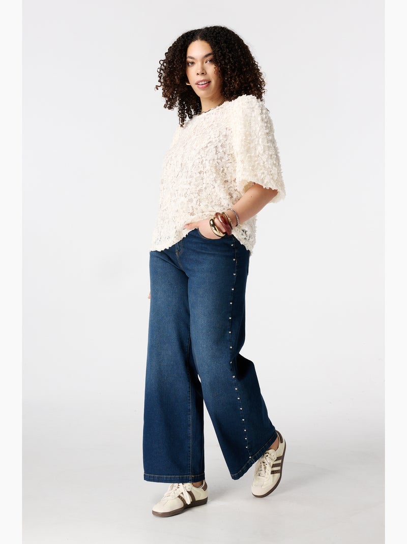 MS MODE Top Top avec fleurs 3D Crème - Kiabi