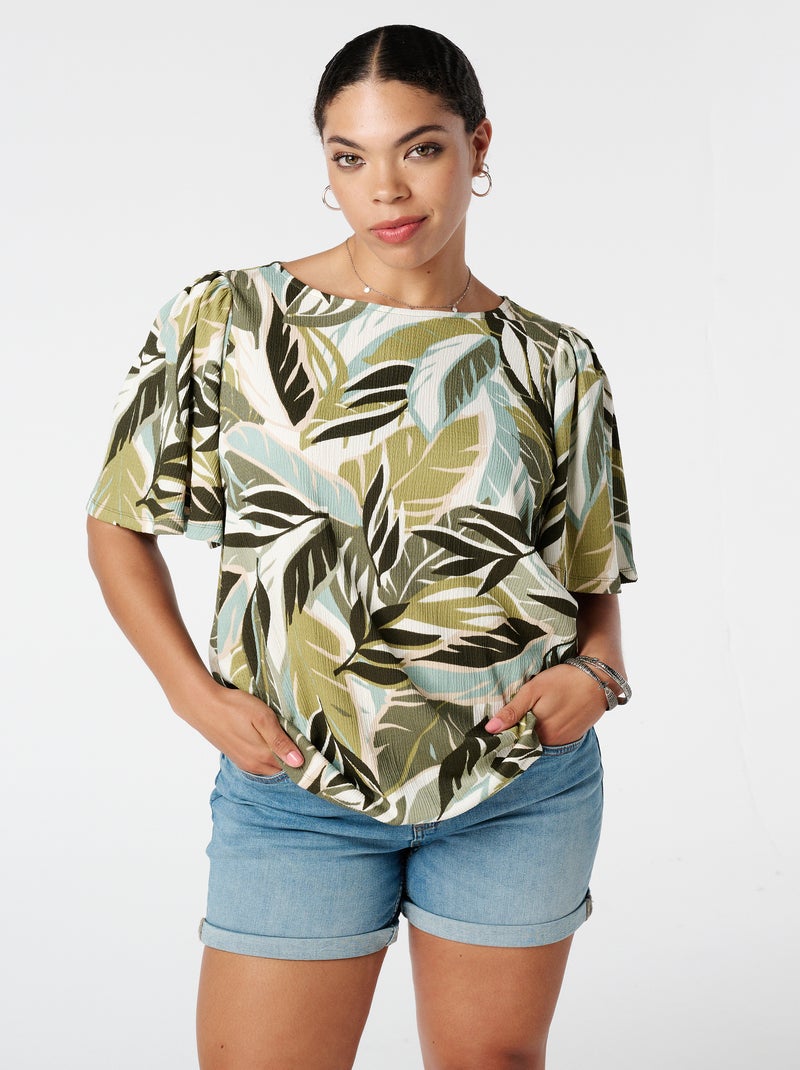 MS MODE Top Top avec imprimé Vert sauge/Blanc cassé/Sable - Kiabi