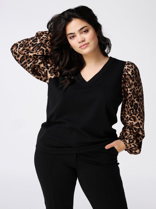 MS MODE Top Top avec manches à imprimé animalier - Kiabi