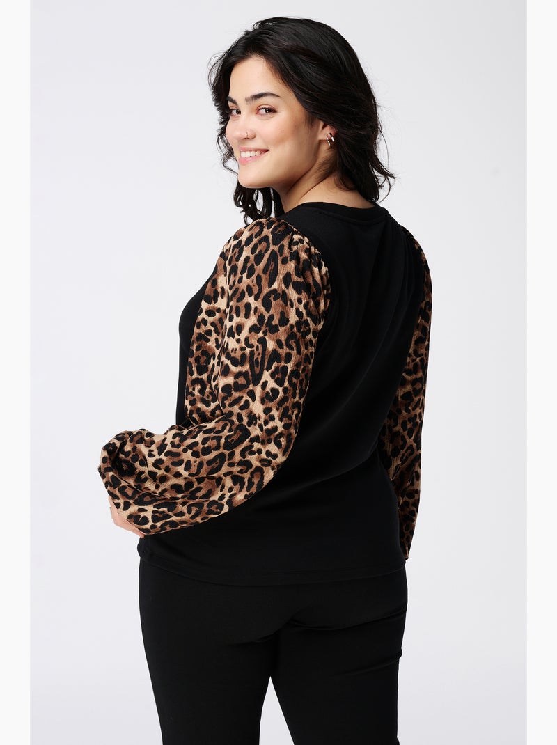 Mode Top MS MODE Top Top avec manches à imprimé animalier - Marron noisette ...