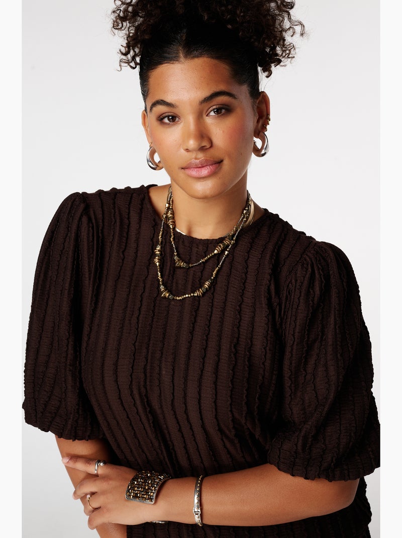 MS MODE Top Top avec manches ballon Marron chocolat - Kiabi