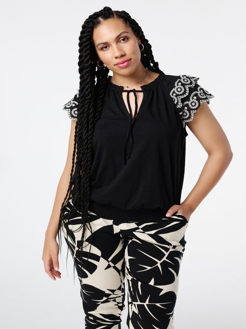 MS MODE Top Top avec manches brodées - Kiabi