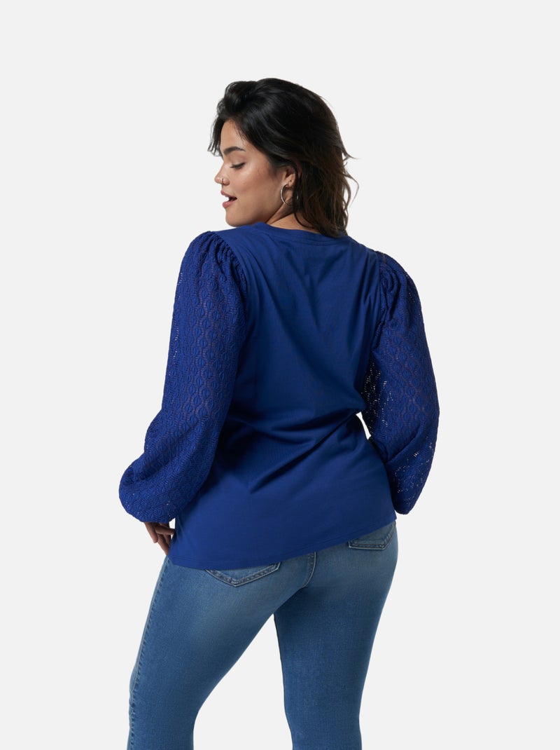 MS MODE Top Top avec manches en dentelle Bleu cobalt - Kiabi